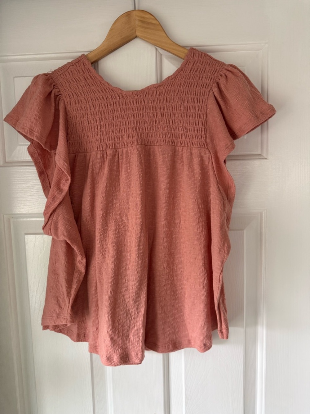 Propoganda Smocked Flutter Sleeve Top - Dusty Rose - Size Small